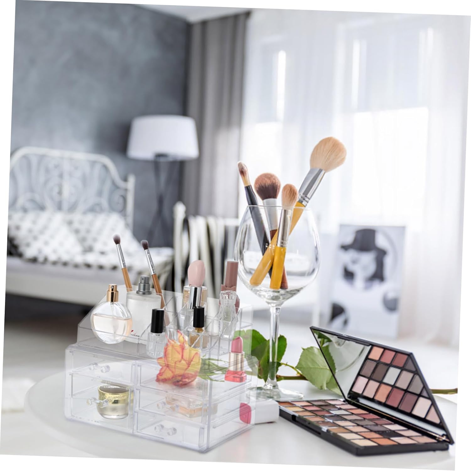 Desktop Makeup Organizer Multi Cosmetic Storage Display Case for Jewelry and Practical Drawer Design for Tidy Vanity and Easy Access