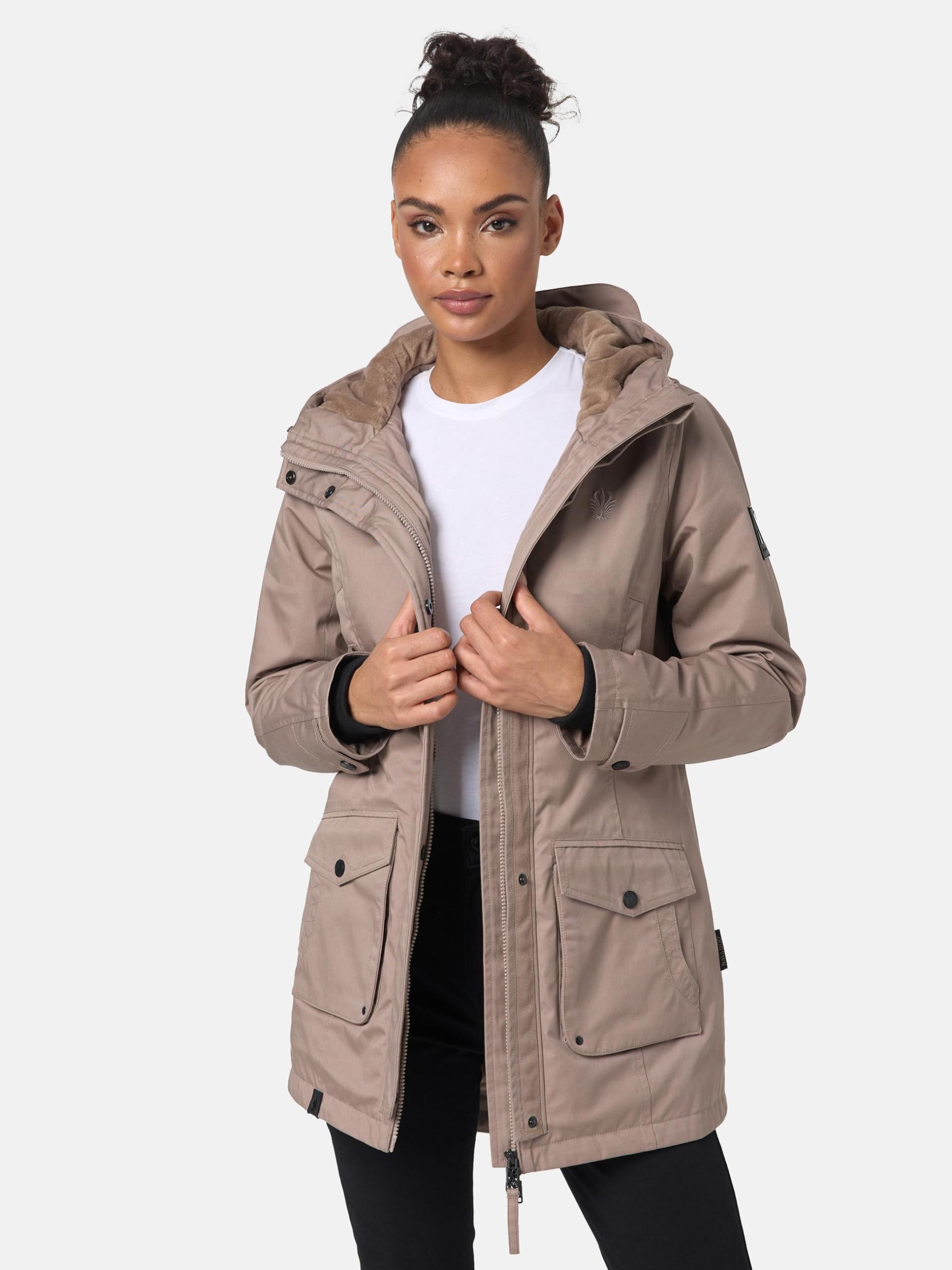 Navahoo Damska kurtka przejściowa, ciepły krótki płaszcz, parka zimowa, wodoszczelna, z kapturem, Brinjaa, XS-XXL