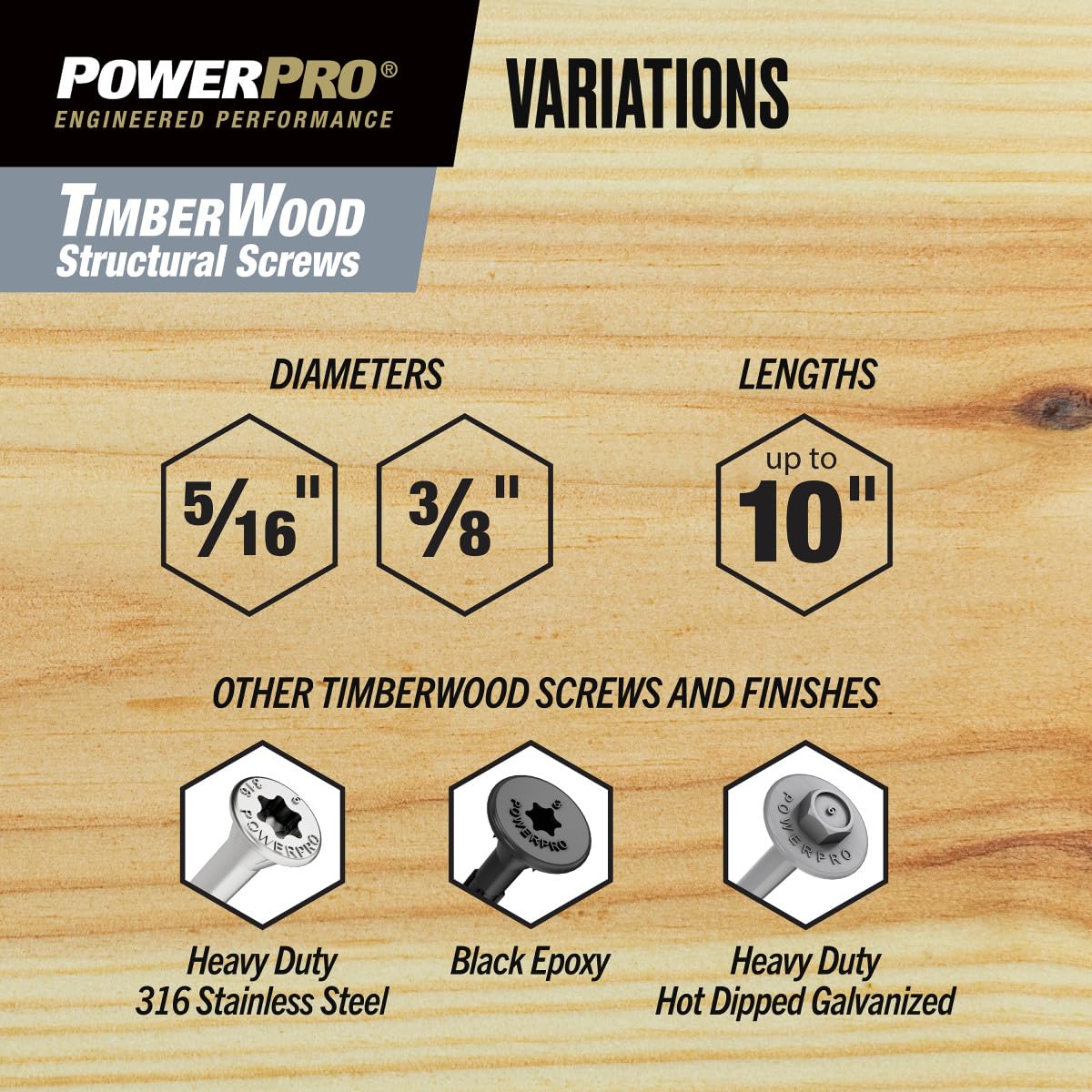 Power Pro 100 tornillos estructurales de madera con revestimiento epoxi (5/16 x 4 pulgadas) | Tornillos de cabeza plana avellanados para madera | Cierres exteriores con revestimiento epoxi multicapa |