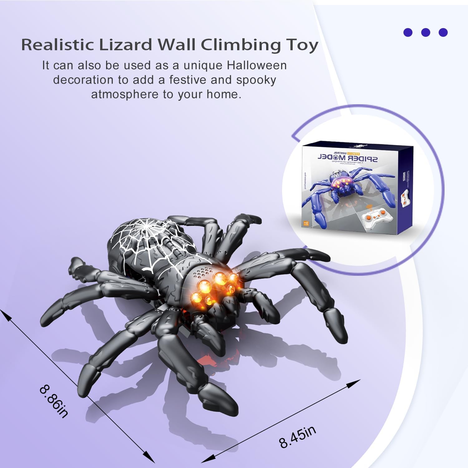 Wall Climbing Gecko Spiders,Realistic Lizard Wall Climbing Toy,Rechargeable Remote Control Robot Kids Toys,Dual Mode Floor & Wall Driving,Christmas Birthday Gift for Boys Girls Ages 3+ (Black)