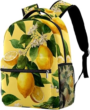 Fruit Yellow Lemon Pattern Backpack Cute Bookbag Durable Daypack for Girl Boy