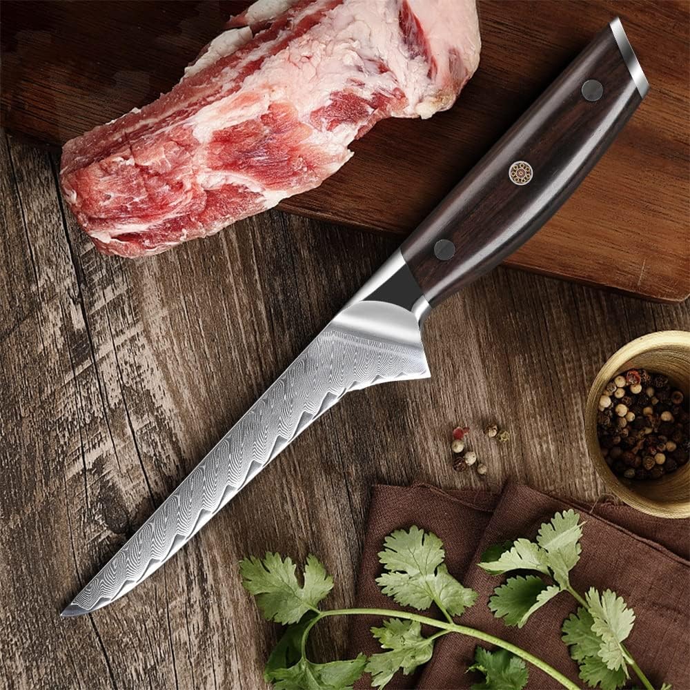 Meat Cleaver,Cleaver Knife 6 Inch Boning Knife VG10 Japanese 67 Layer Damascus Steel Meat And Fruit Boning Kitchen Knife Slicing Fish Cooking Tool