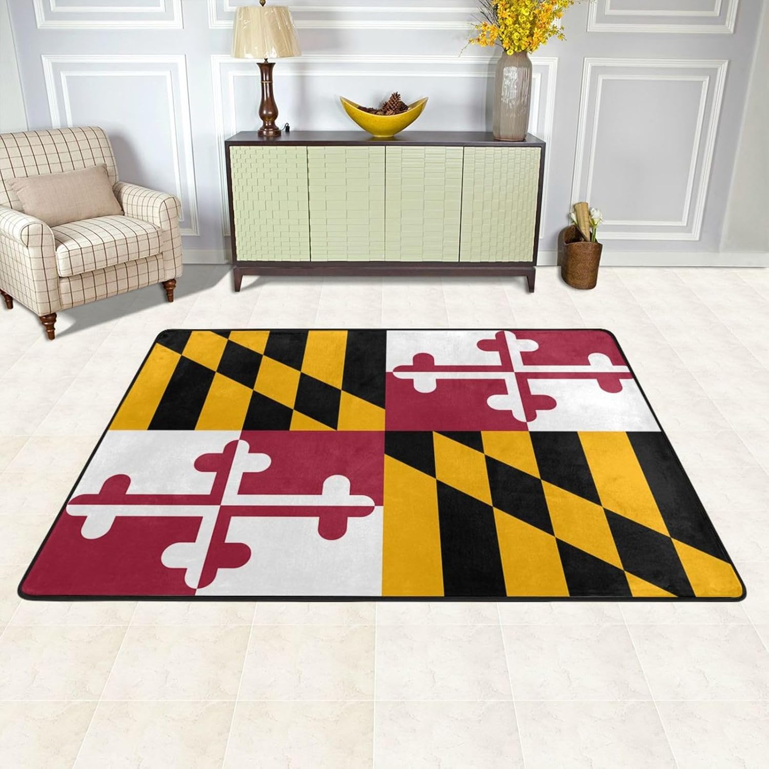 Maryland State Flag Prints Anti-Slip Floor mat Carpet Rug 72"x48" for Living Room Office Coffee Table Bed Balcony
