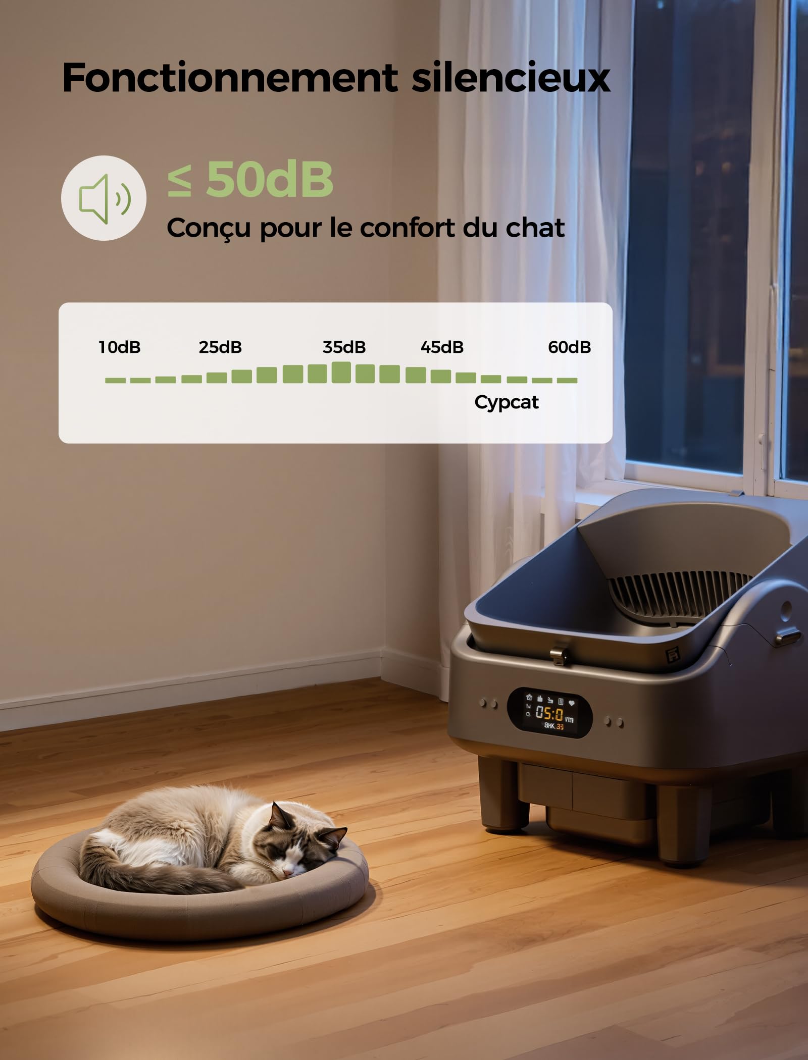Automatische Selbstreinigende Katzentoilette mit App-Steuerung, 6-Zoll-Smart-LED-Display, 72L Kapazität, 10 Sicherheitssensoren, Geruchskontrolle, Offenes Design für mehrere Katzen, WLAN (2,4/5 GHz)