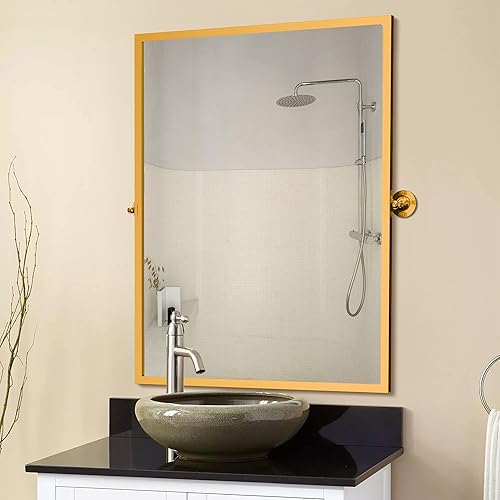 NeuType Espejos de baño para pared, espejo de pared de granja, espejo pivote de baño para entradas, salas de estar, marco de metal, rectangular,