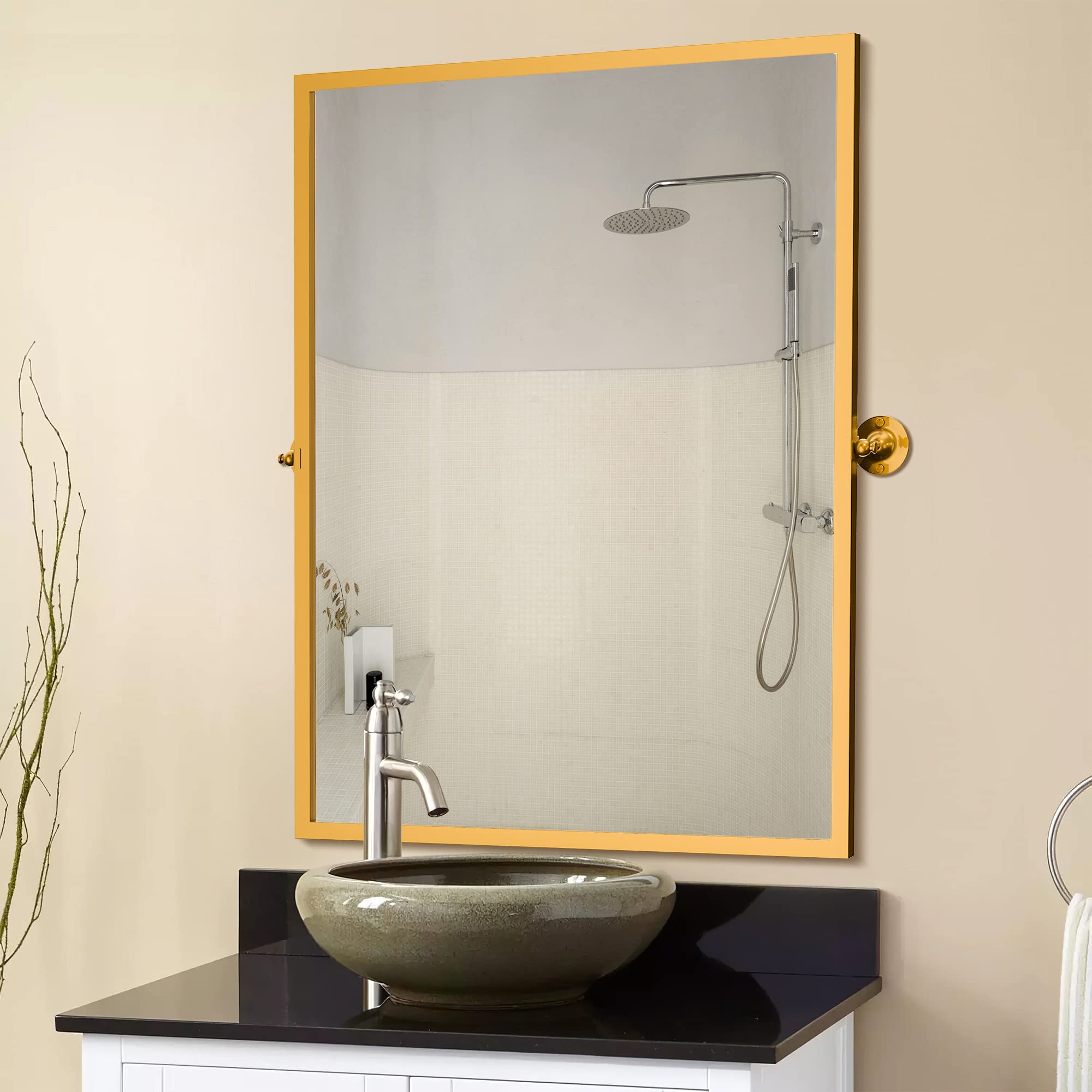 NeuType Wall Mirror Bathroom Mirror for Home Decor Entryways Living Rooms Farmhouse Vintage Mirror for Wall Metal Frame, Rectangular, Brushed Gold 24"x 36"