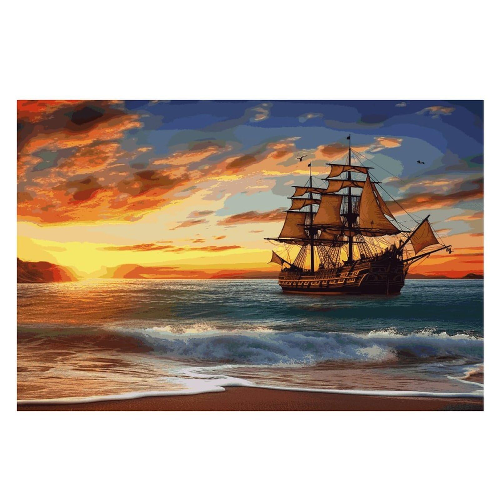 Pirate Ship in The Sunset Placemats Heat-Resistant Washable Place Mats Anti Slip Dining Table Place Mats Wipeable Dining Table Mats Kitchen Decoration Placemats 17.7’’×11.8’’