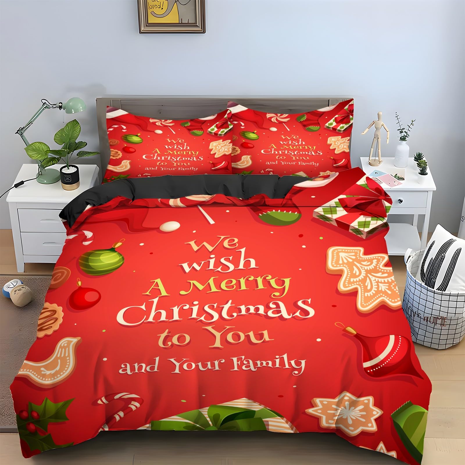 Housse de couette 240x260 Arbre de Noël pour une chambre festive en microfibre douce avec taies