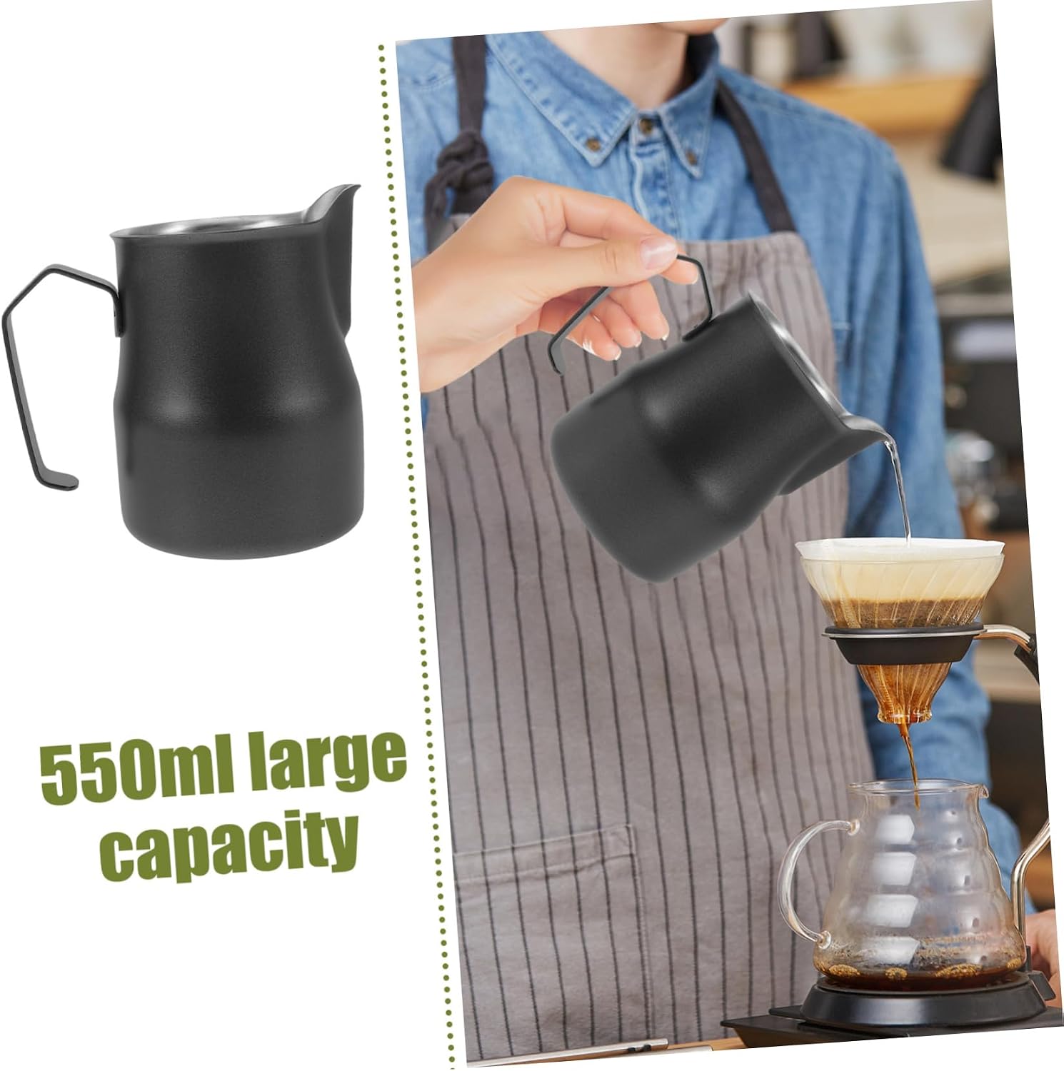 TEHAUX Capacity Stainless Steel Milk Frother Pitcher with Precision Spout for Latte Art for Crafting Cappuccinos and Coffee Drinks Metal Coffee Steamer Cup