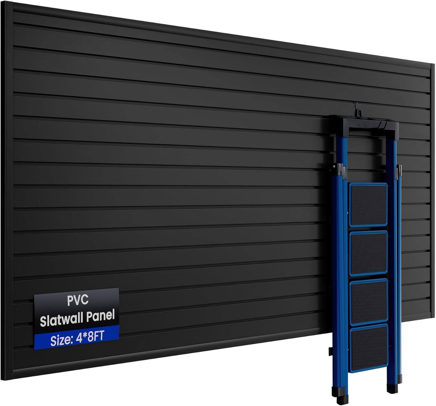 SMARTSTANDARD Heavy Duty PVC Slatwall Panels 4x8 ft, Interlocking Garage Wall Organizer System, Tool Board for Retail Display, Workshop & Home Storage - Black