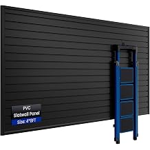 SMARTSTANDARD Heavy Duty PVC Slatwall Panels 4x8 ft, Interlocking Garage Wall Organizer System, Tool Board for Retail Display, Workshop & Home Storage - Black