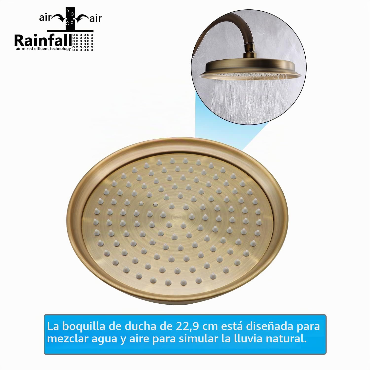 Cabezal de ducha fijo antiguo, cabezal de ducha de lluvia redondo de 228 mm, adecuado para ducha de baño, cabezal de ducha de lluvia de alta presión - GETSHOWERSET