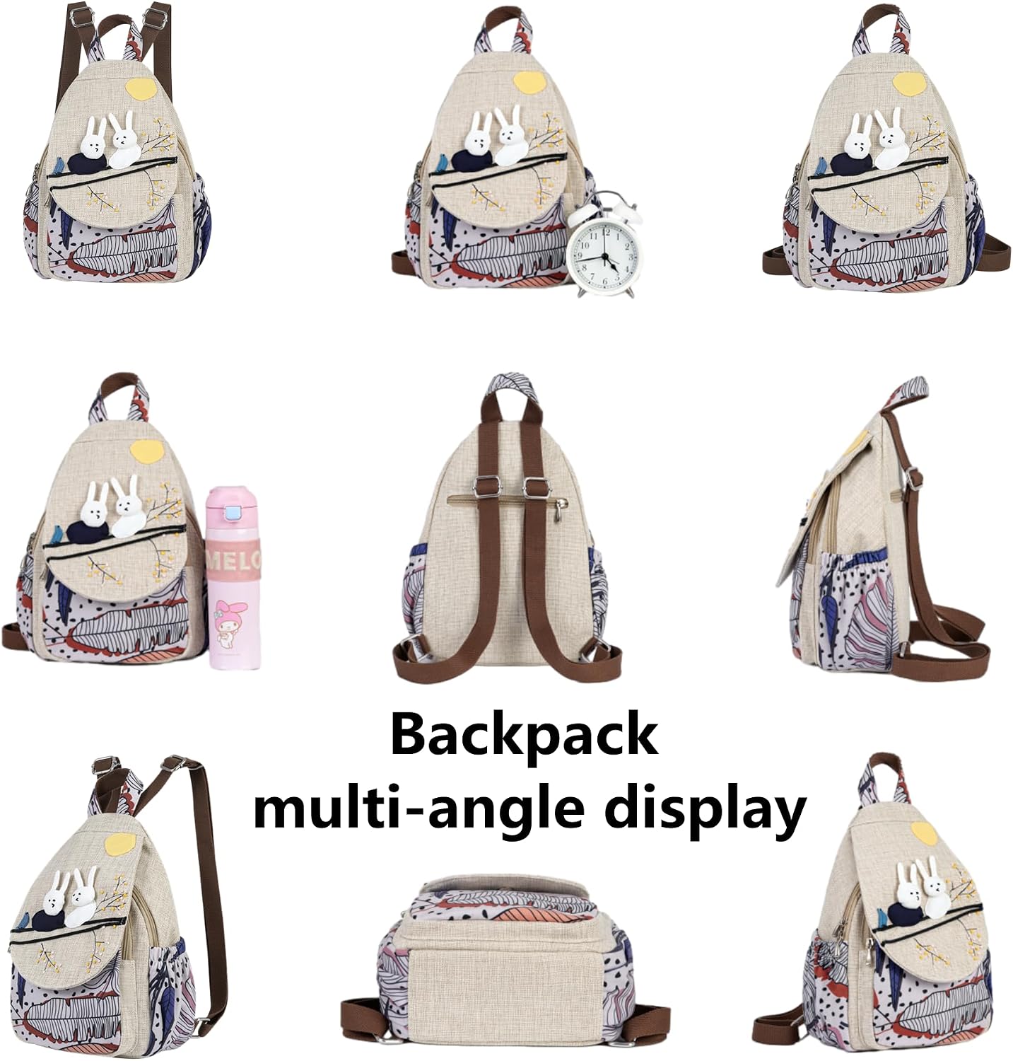 Backpack Purse for Women - Boho Style Small Convertible Sling Bag with Woven and Mushroom Design - Perfect Mini Backpack for Fashionable Hippie Ladies Cat image 3