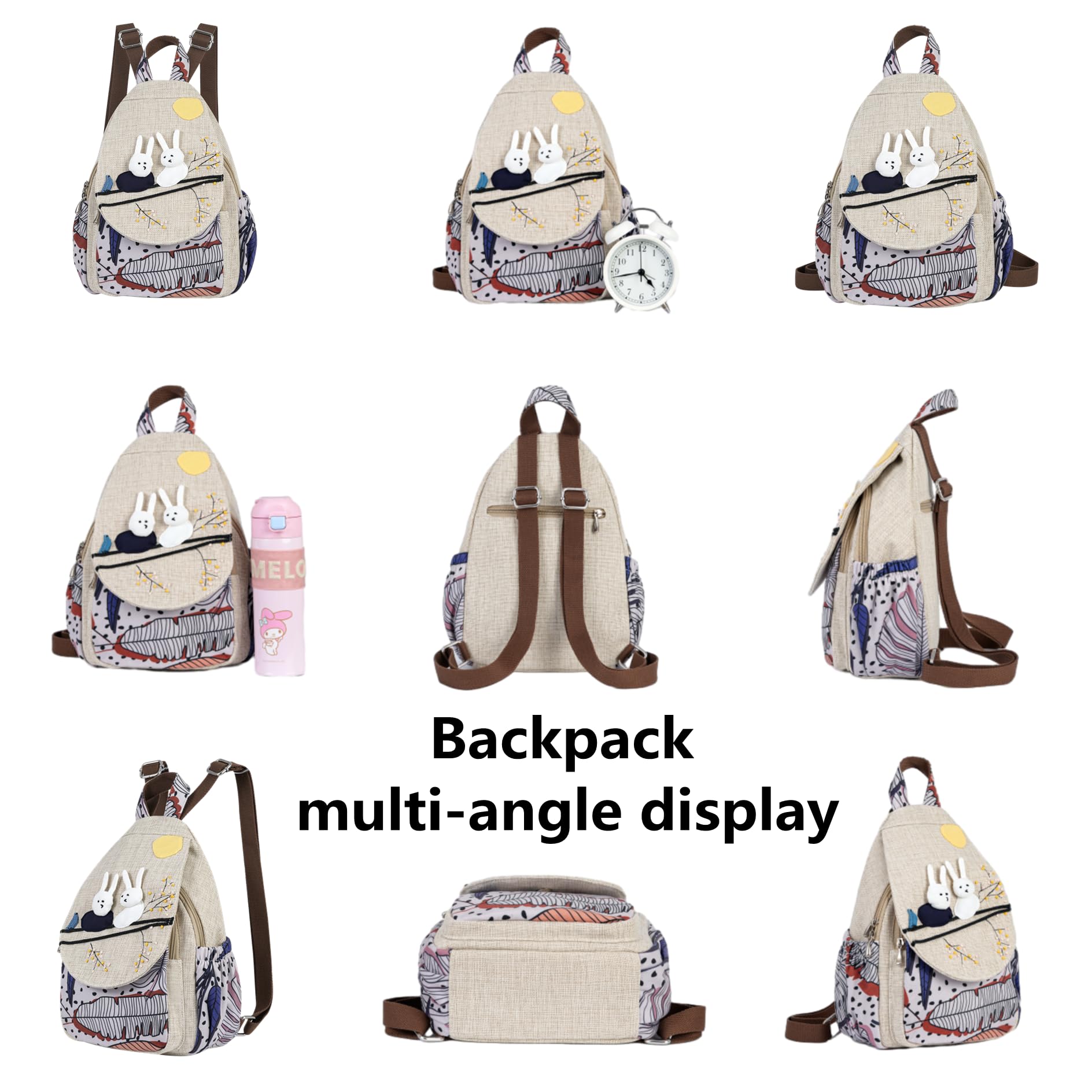 Bolso tipo mochila para mujer, estilo bohemio, convertible, pequeño, con diseño de hongos y tejido, hippie, Amarillo, Medium and small size, Mochilas de mochila