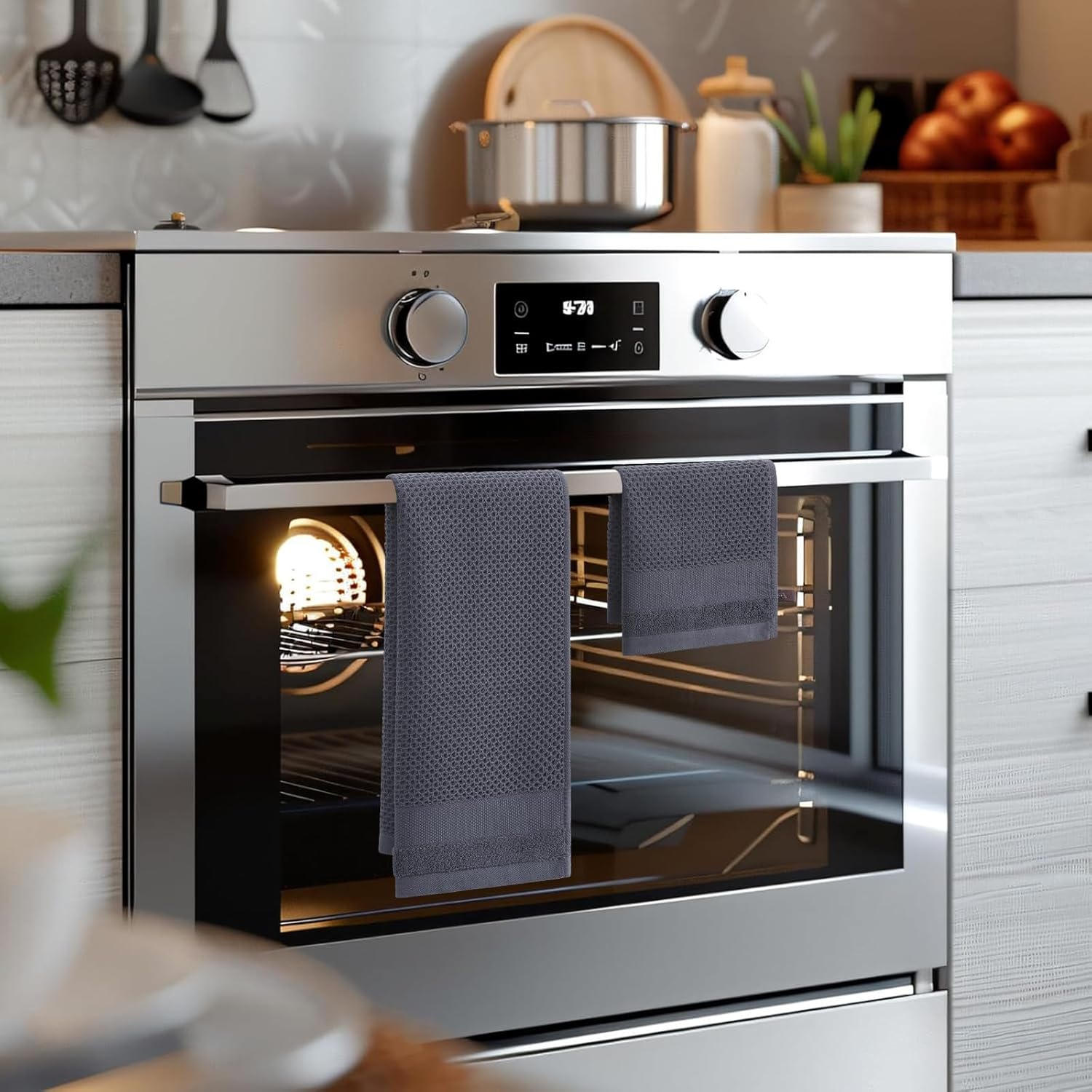 Homaxy Kitchen Towels and Dishcloths Set, 12 x 12 and 13 x 28 Inches, Set of 10 100% Cotton Waffle Weave Kitchen Towels, Super Soft and Absorbent Dish Cloths, Dark Grey