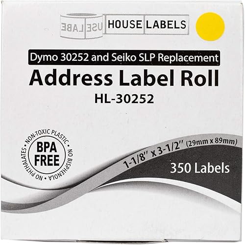 Vista 7 de HOUSELABELS DYMO 30252 - Etiquetas de dirección amarillas compatibles (1-1/8 x 3-1/2 pulgadas), adhesivo permanente fuerte, compatibles