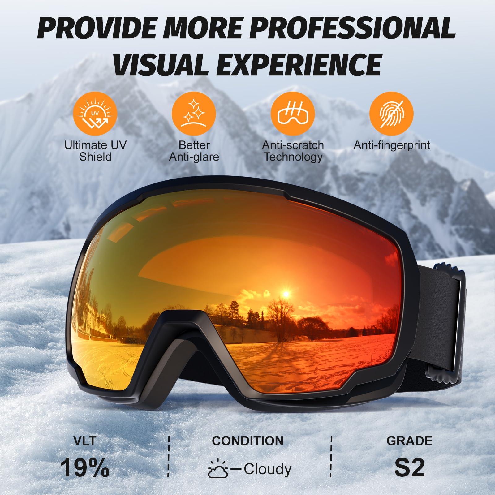 Occhiali da sci Snowboard Snowmobile Uomini Donne Giovani, Anti Nebbia Sopra Occhiali OTG Snowboard Sci Neve Sport Occhiali Adulto
