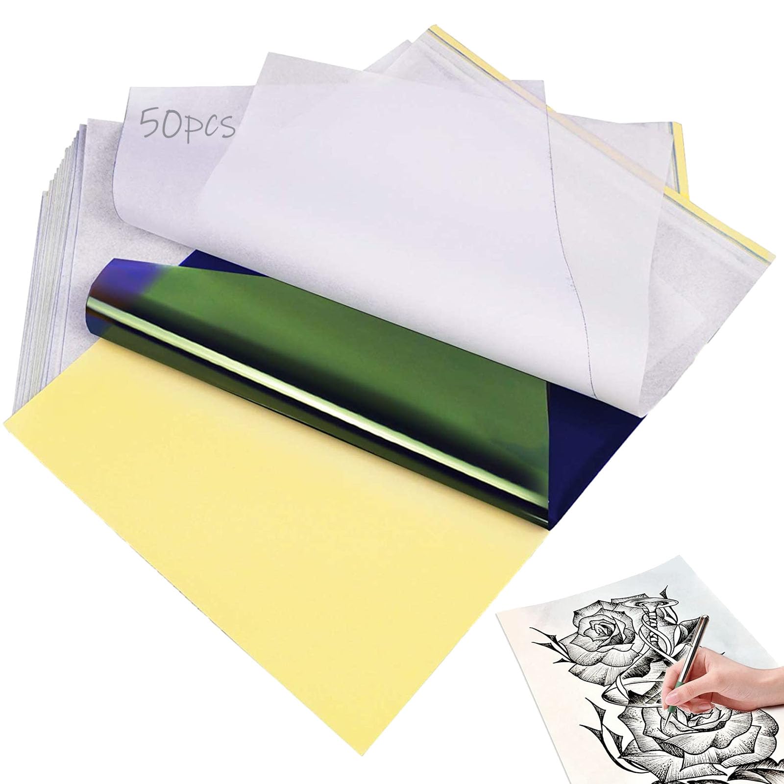 Tattoo Transfer Paper - Usiriy 50 Sheets Tattoo Stencil Paper A4 Size 4 Layers Tattoo Tracing Paper for Tattooing to Skin Printable Temporary Tattoo Transfer Paper Transfer Kit