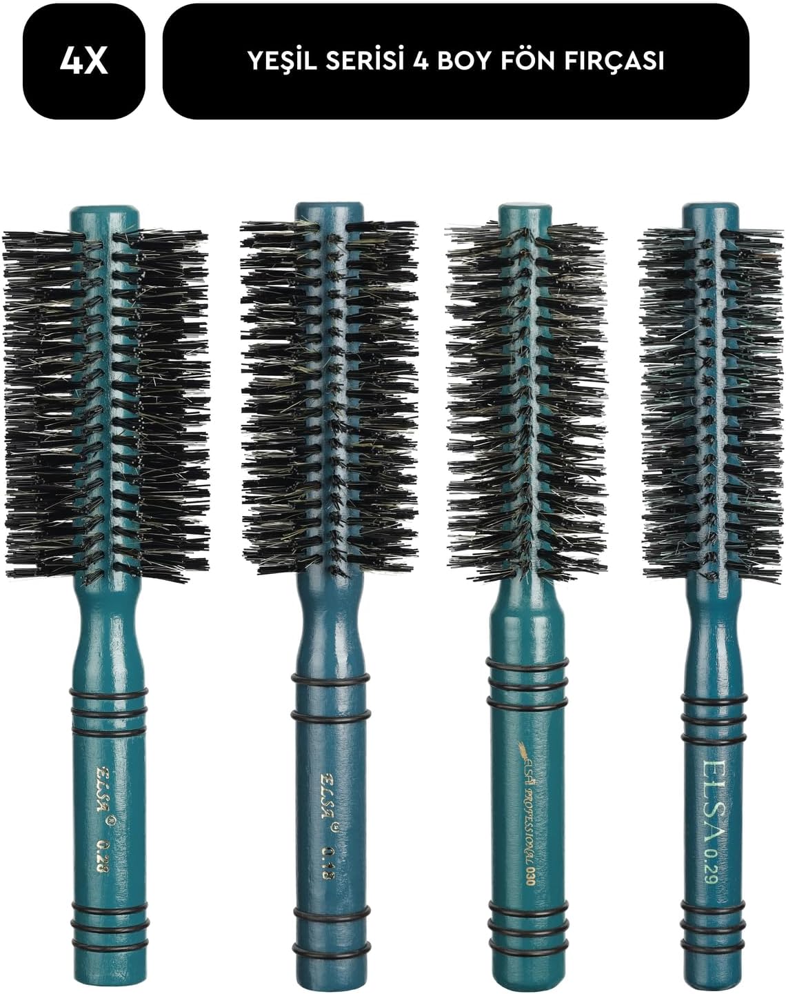 Elsa Professional 4x Yeşil Saç Fırçası Seti