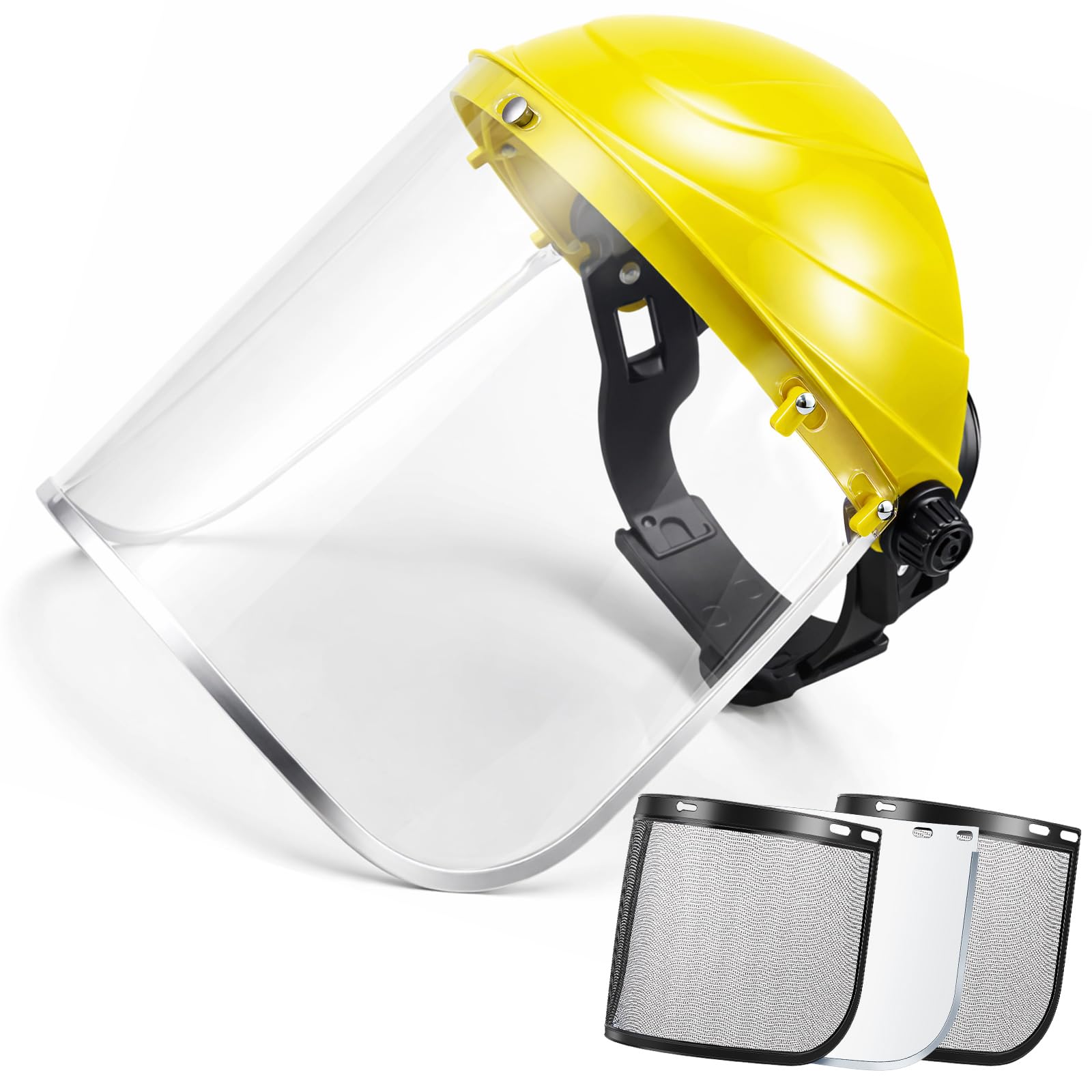 Hestya 4 Pcs Chainsaw Faceshield 2 Mesh Face Shield and 2 Clear Plastic Safety Visors, Adjustable Headgear, Multipurpose Protection Full Face Mask for Forestry Arboristwork(Yellow)