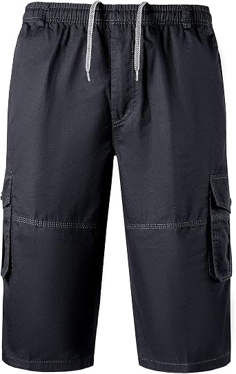 Mens 3/4 Summer Shorts Casual Sports Joggers Shorts with Elastic Waist Lightweight Travel Safari Walking Pants