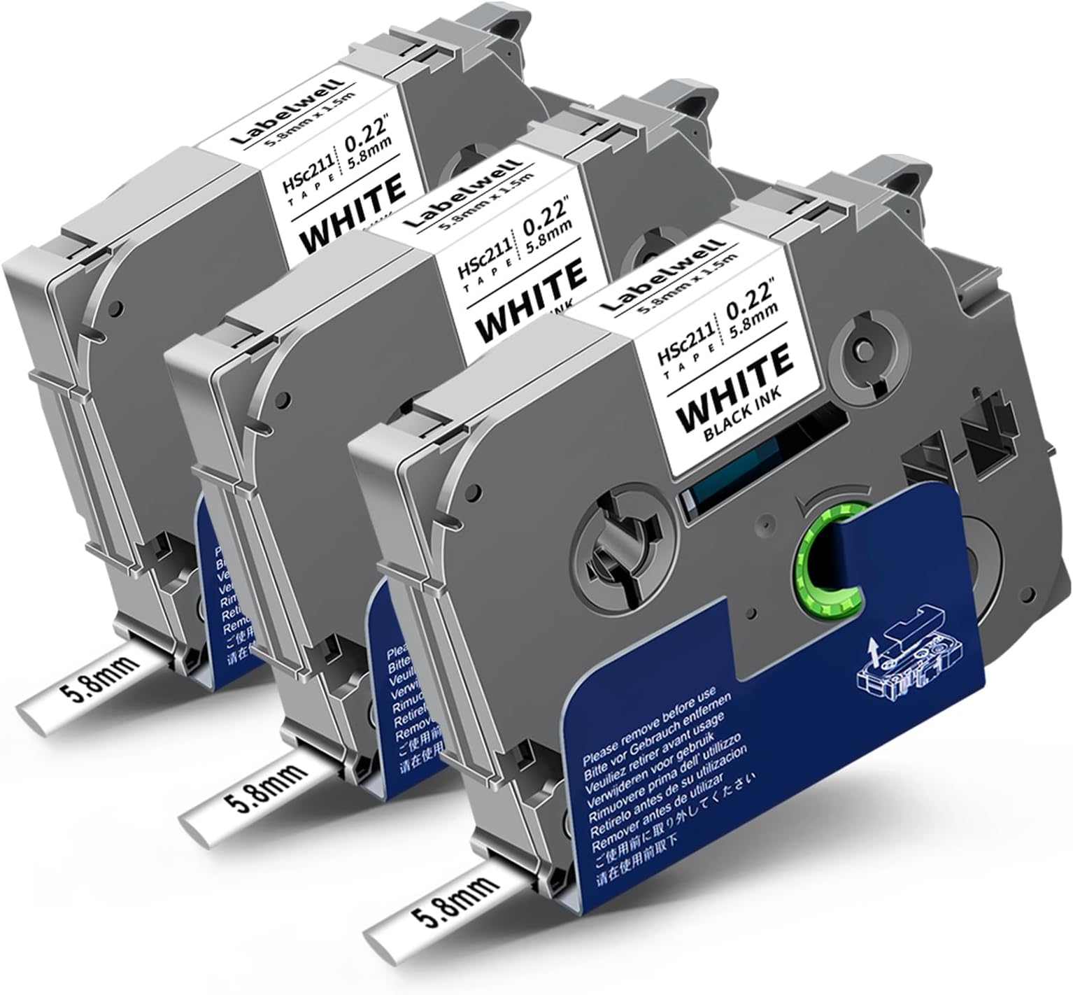 Labelwell HSe-211 Heat Shrink Tube Label Compatible for Brother HSe 211 HS-211 HSc211 Hse 5.8mm Black on White Label Tape Refills for PT-E300 PT-H300 PT-E500 PT-E550W PT-P750WVP Label Maker, 3-Pack
