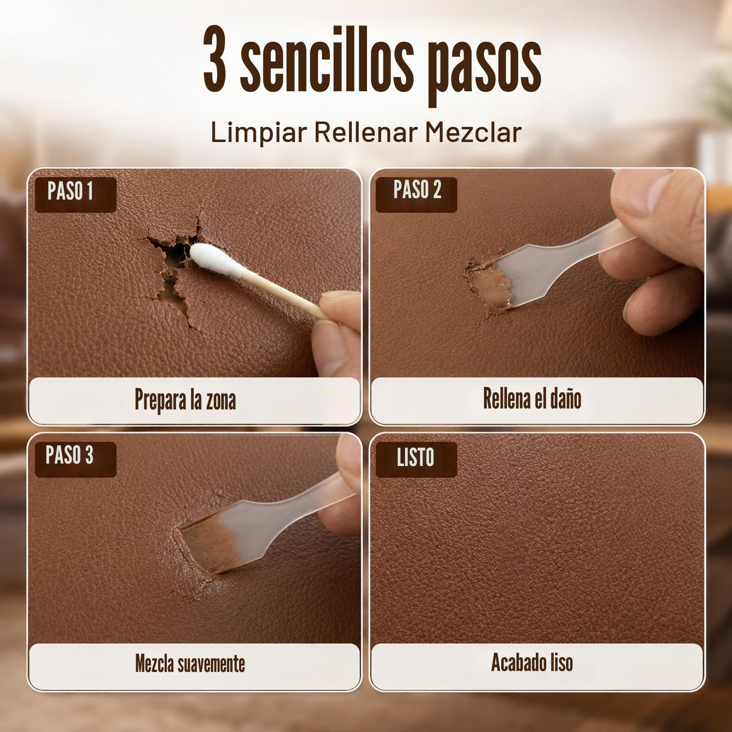 ARCSSAI ARCSSAL Kit de reparación de Cuero marrón para Muebles, Kit de reparación de sofá de Cuero para sofá, Chaqueta, Asientos de Coche y Bolso con Instrucciones Muy Sencillas, restaura Cualquier