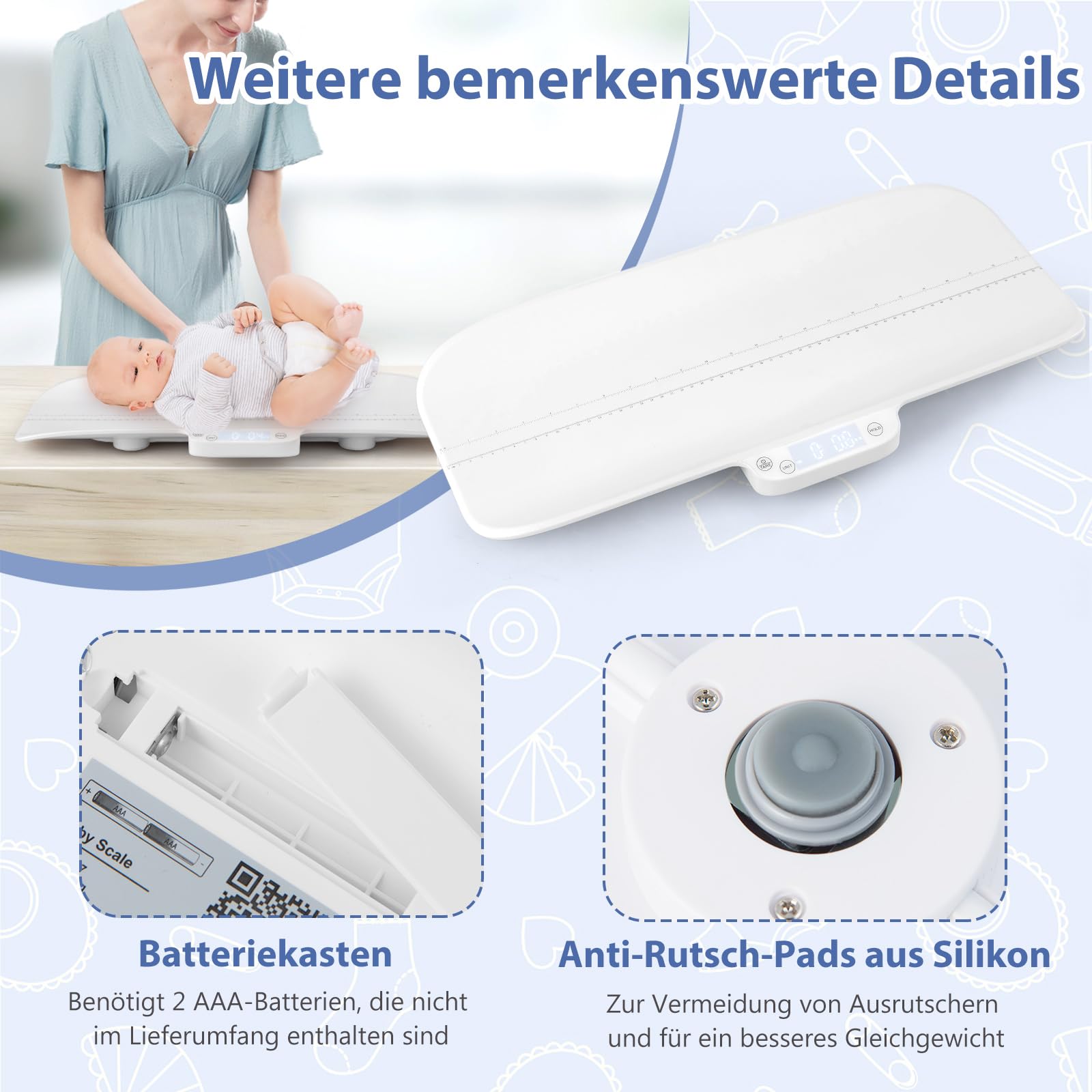 COSTWAY Cyfrowa Waga Dziecięca Wielofunkcyjna, Bluetooth, Udźwig do 30 kg, 4 Tryby Pomiaru, Skala Wysokości, Funkcja Tary i Trzymania