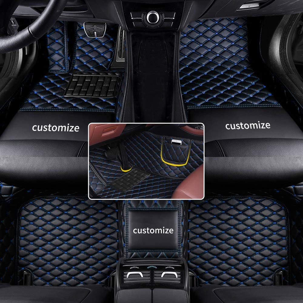 car Floor Mats fit for Toyota Tundra 1999-2025 Custom Style Luxury Leather All Weather Protection Floor Liners Black-Blue-Color