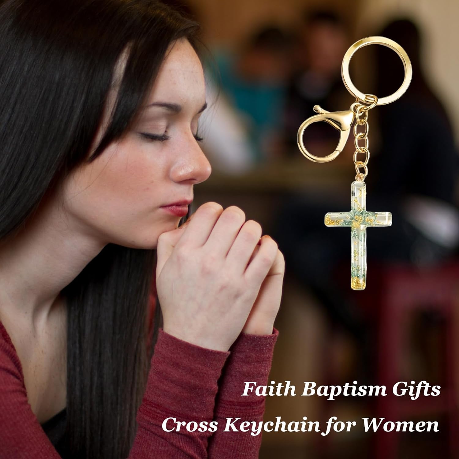 Angyape Cute Christian Cross Keychain for Women Purse Bag Charms Car Key Rings Accessories Flower Design Jesus Faith Gifts - Image 3