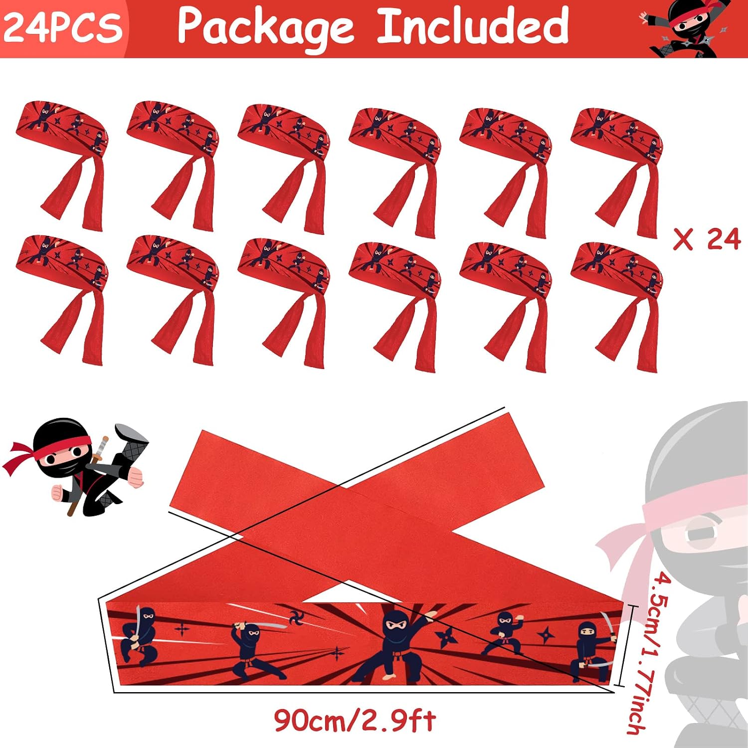 ZOIIWA 24Pcs Karate Headbands Birthday Party Favors Red Karate Themed Headbands Party Decorations for Kids Boys Girls Birthday Party Supplies, Decorations, and Gifts, Adjustable Size