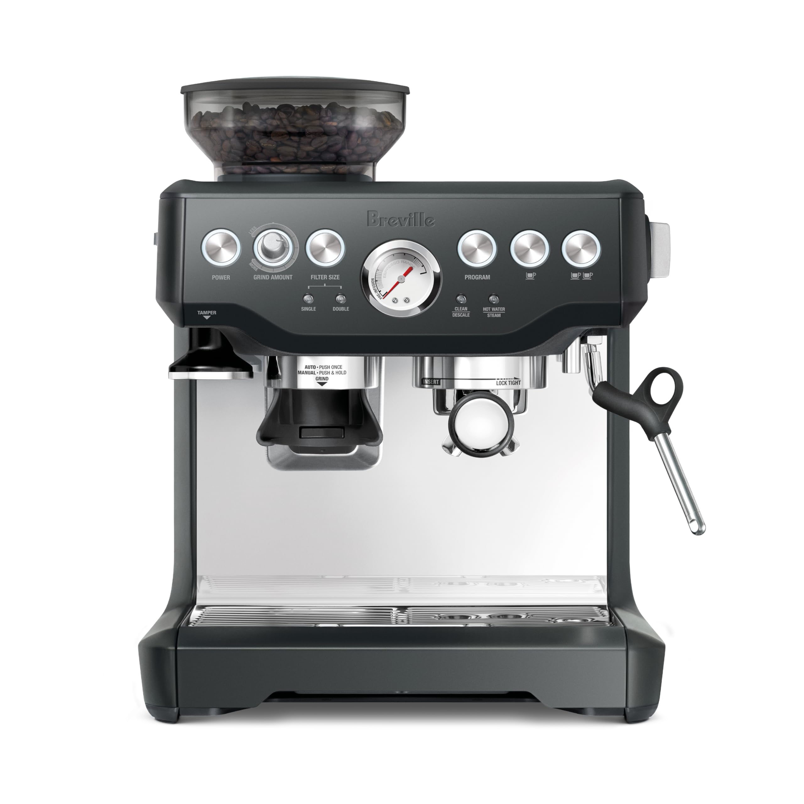 Breville BES870CHR the Barista Express Coffee Machine, Charcoal | Manual Espresso Machine with Thermocoil Heating, Auto Dose & Grind, Built-In 16-Setting Grinder & Adjustable Brew Temp