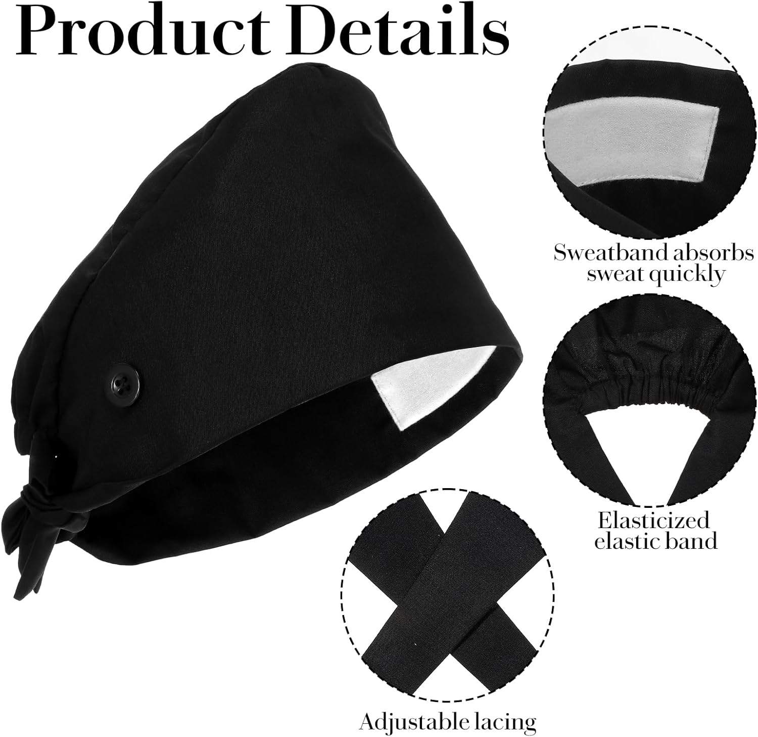 Satin Lined Scrub Cap with Ponytail Opening 1PC Adjustable Surgical Hat with Button Closure Comfortable Nurse Cap for Medical Professionals, Chefs Healthcare Workers Hair Beard Cover for Women Men - Image 3