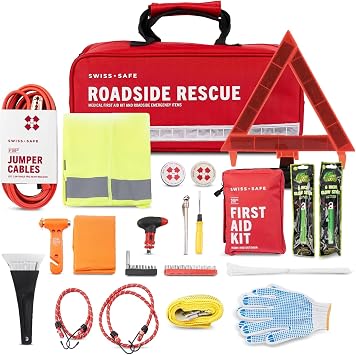 Swiss Safe 233-Pcs Car First Aid Kit Essentials, Jumper Cables & Mini Kit