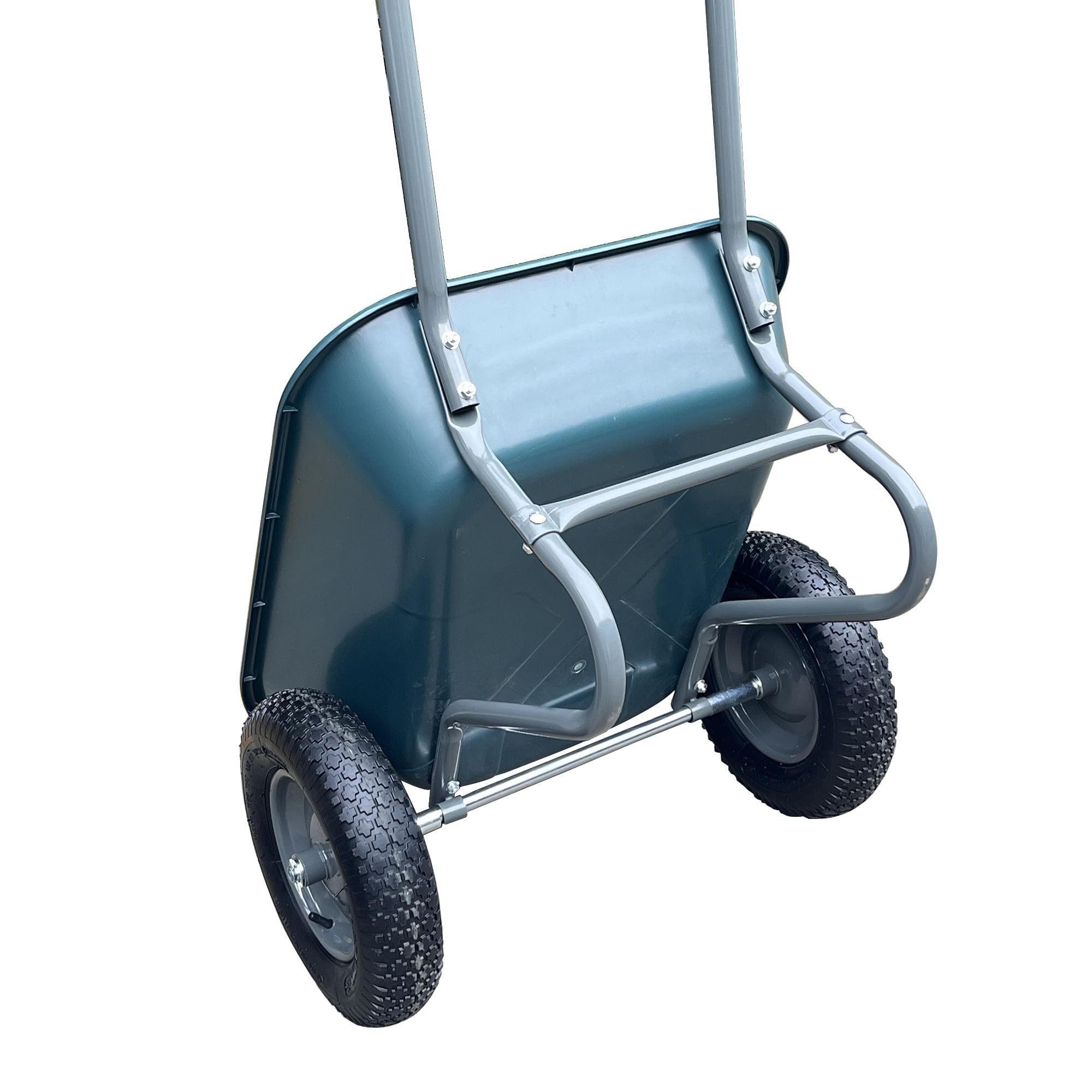Brouette de jardin à deux roues – Capacité de 270 kg – Chariot utilitaire robuste – Design stable à deux roues avec pneus pneumatiques tout-terrain et plateau en polyéthylène antirouille