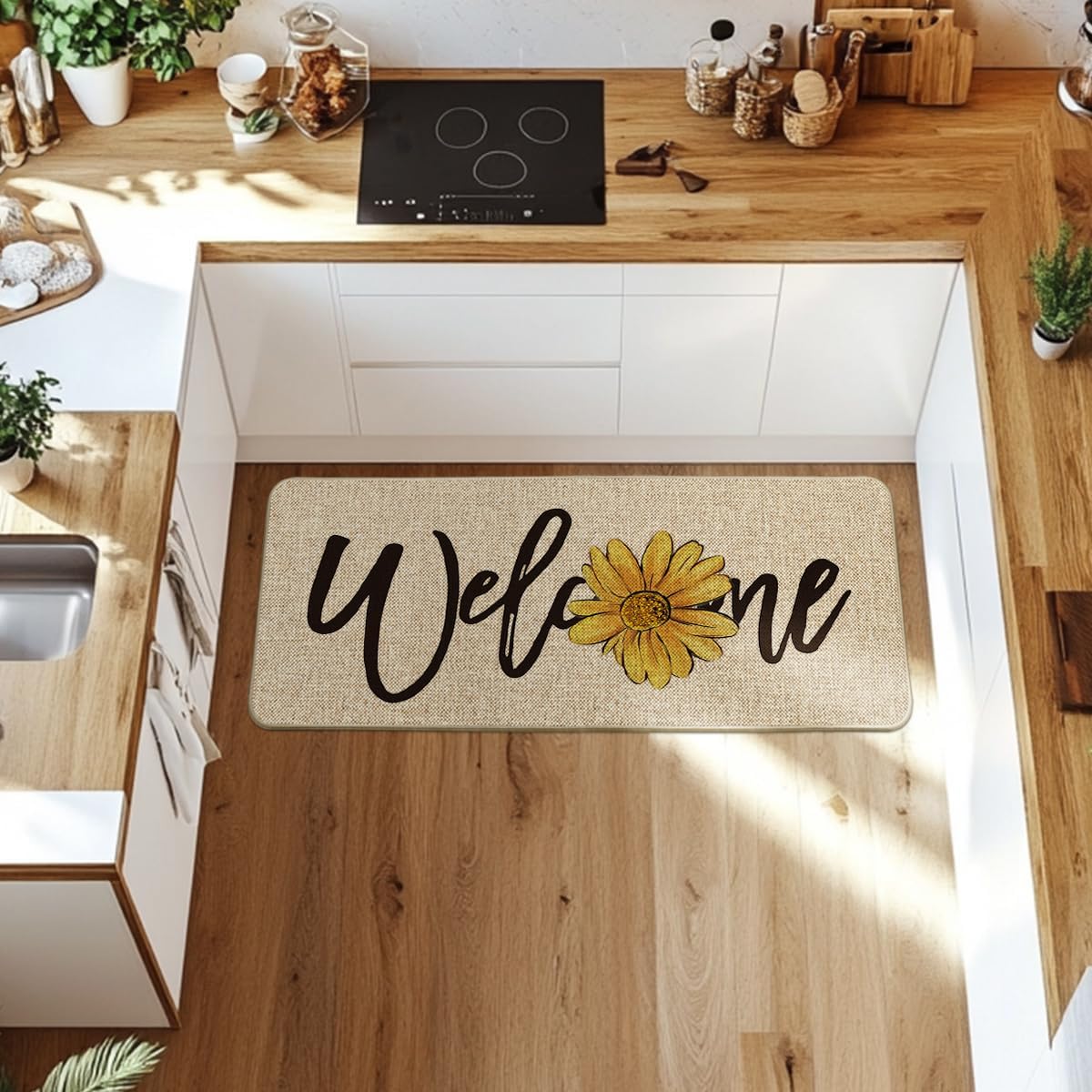 Artoid Mode Sunflower Welcome Spring Doormat, Summer Home Decor Low-Profile Switch Rug Door Mat Floor Mat for Indoor Outdoor 24x59 Inch