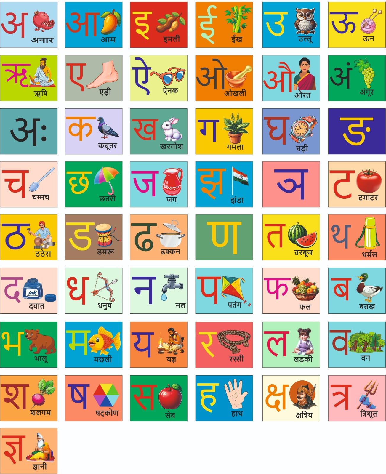Gifts- Kids Hindi Alphabet Learning Fridge Magnets | Educational Varnamala Letters with Pictures | Magnetic Set for Kids Learning & Fun (Pack of 49) 4x5 cm-image-21