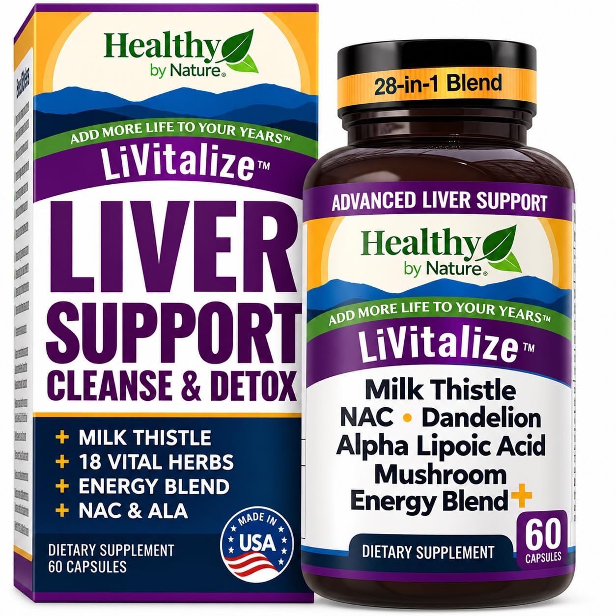 Liver Cleanse Detox & Repair, 28-in-1 Milk Thistle Liver Support Supplement 60 Count (Pack of 1)