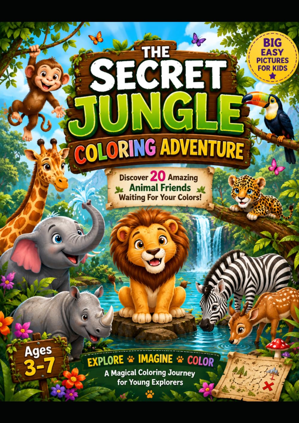 The Secret Jungle Coloring Adventure: Fun Animal Coloring Book for Kids Ages 3-7