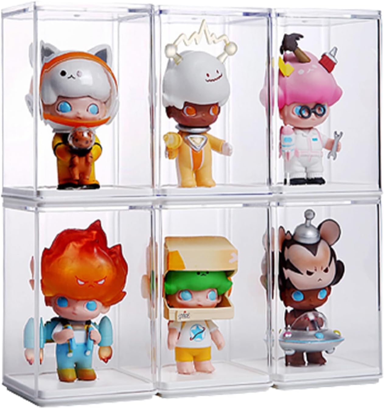 6 PCS Small Display Case for Mini Figures Clear Blind Box for Mini Collectibles-Figures, Stackable Miniature Display Box Dustproof Clear Storage Box Showcase for Pop Mart