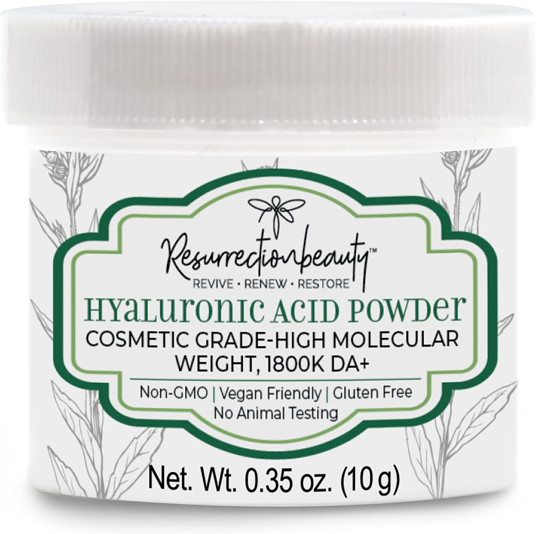 Pure Hyaluronic Acid Powder For Face, High Molecular Weight Sodium Hyaluronate Skincare Ingredient For DIY Beauty Serum, Mask Treatment, Homemade Ascorbic Acid Vitamin C Serums 10g