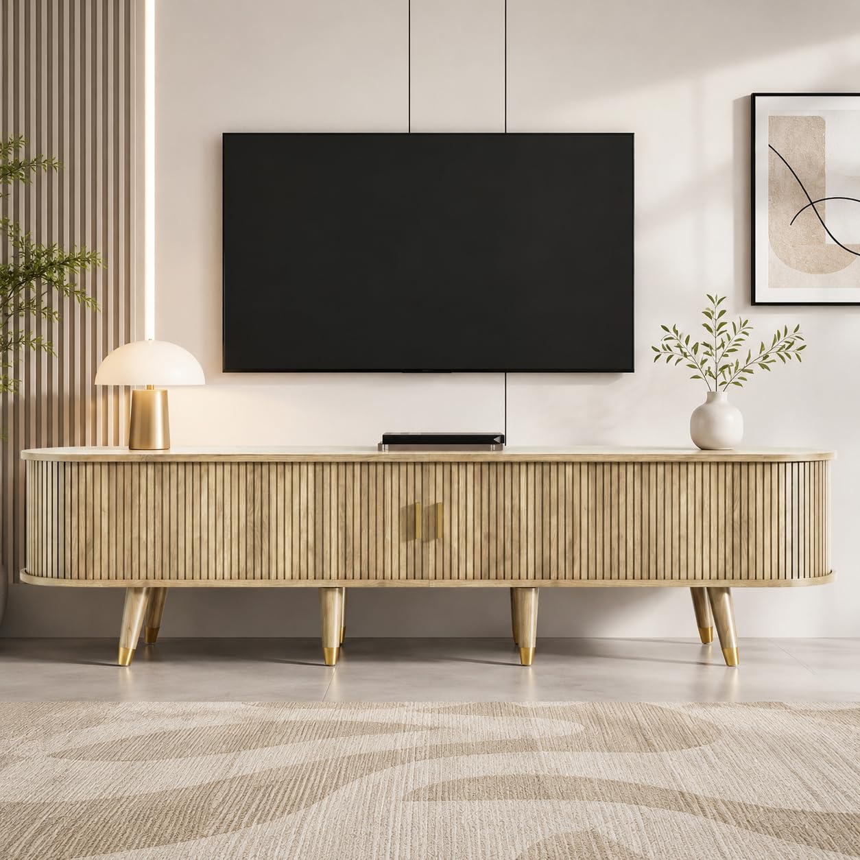OLIVIBED TV Stand Cabinet with 2 Doors and 2 Drawers, elevision Console Table for TVs up to 70 inch, Modern Entertainment Cabinet with Storage for Living Room, Office and Bedroom, Wood color
