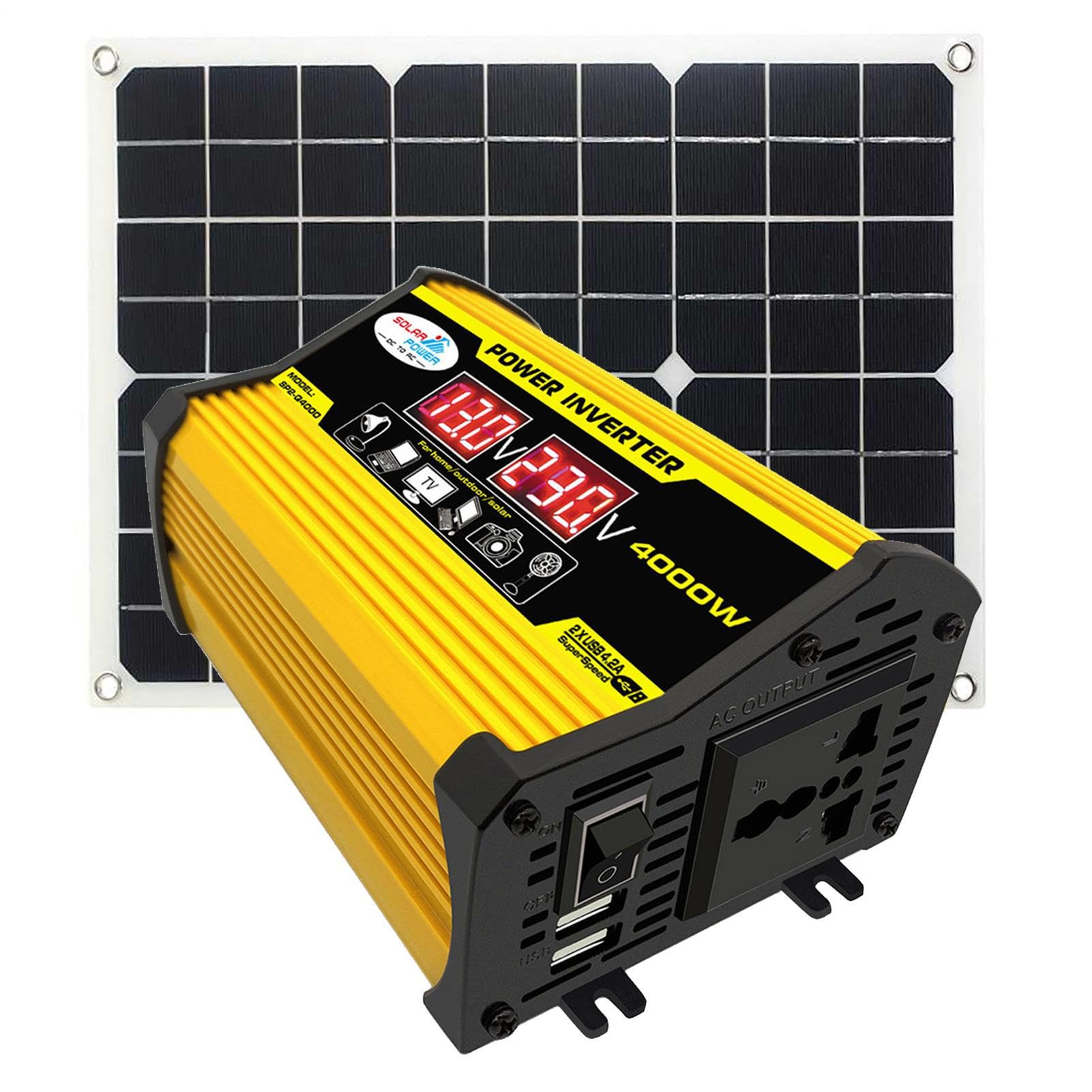 Kit de generador de energía - Kit completo de panel solar, inversor portátil de 4000 W con dos puertos USB | Pantalla LED y controlador solar de 30 A | Fuente de alimentación de carga rápida para camp