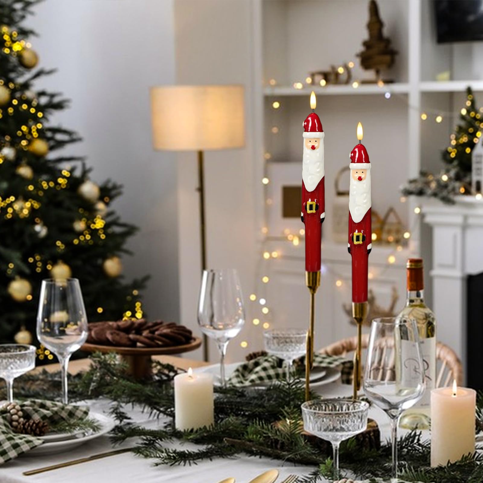 Candele natalizie senza fiamma, candele LED senza fiamma con timer, 2 candele coniche a LED con fiamma 3D, decorazioni natalizie per la casa (2 x 29 cm)