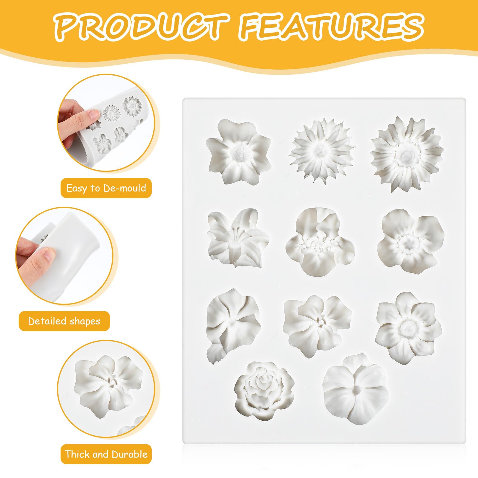 JJUNW Flower Polymer Clay Molds, Daisy Miniature Flower Silicone Molds, Polymer Clay Molds for Jewelry Making for Candy Chocolate Cupcake Soap Crafting Projects Cake (Grey)