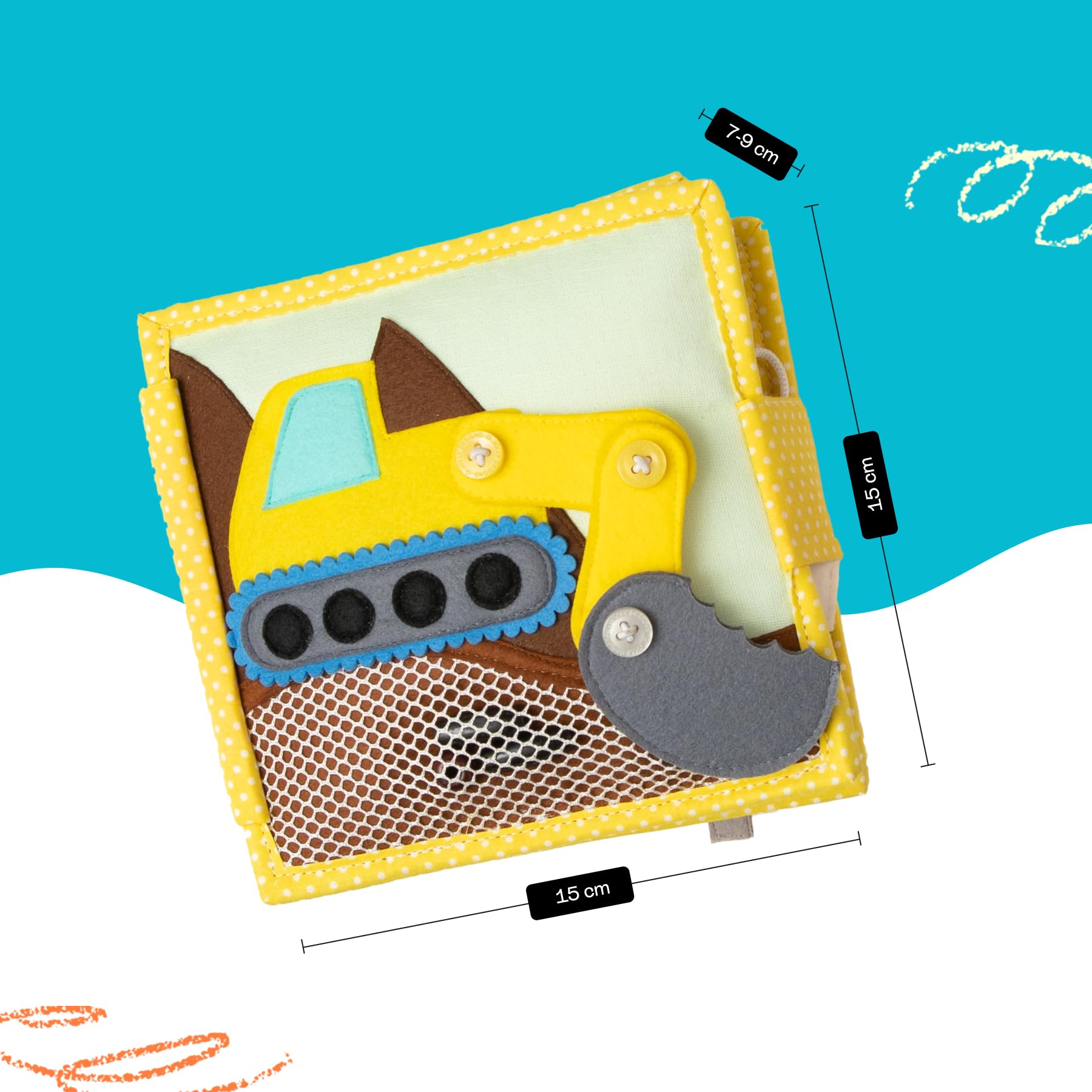 Jolly Designs Mini Quiet Book Il mio primo escavatore - Giocattoli Montessori a partire dai 18 mesi - Busy Book & Libro in stoffa in feltro - Giocattoli educativi per veicoli e regole del traffico