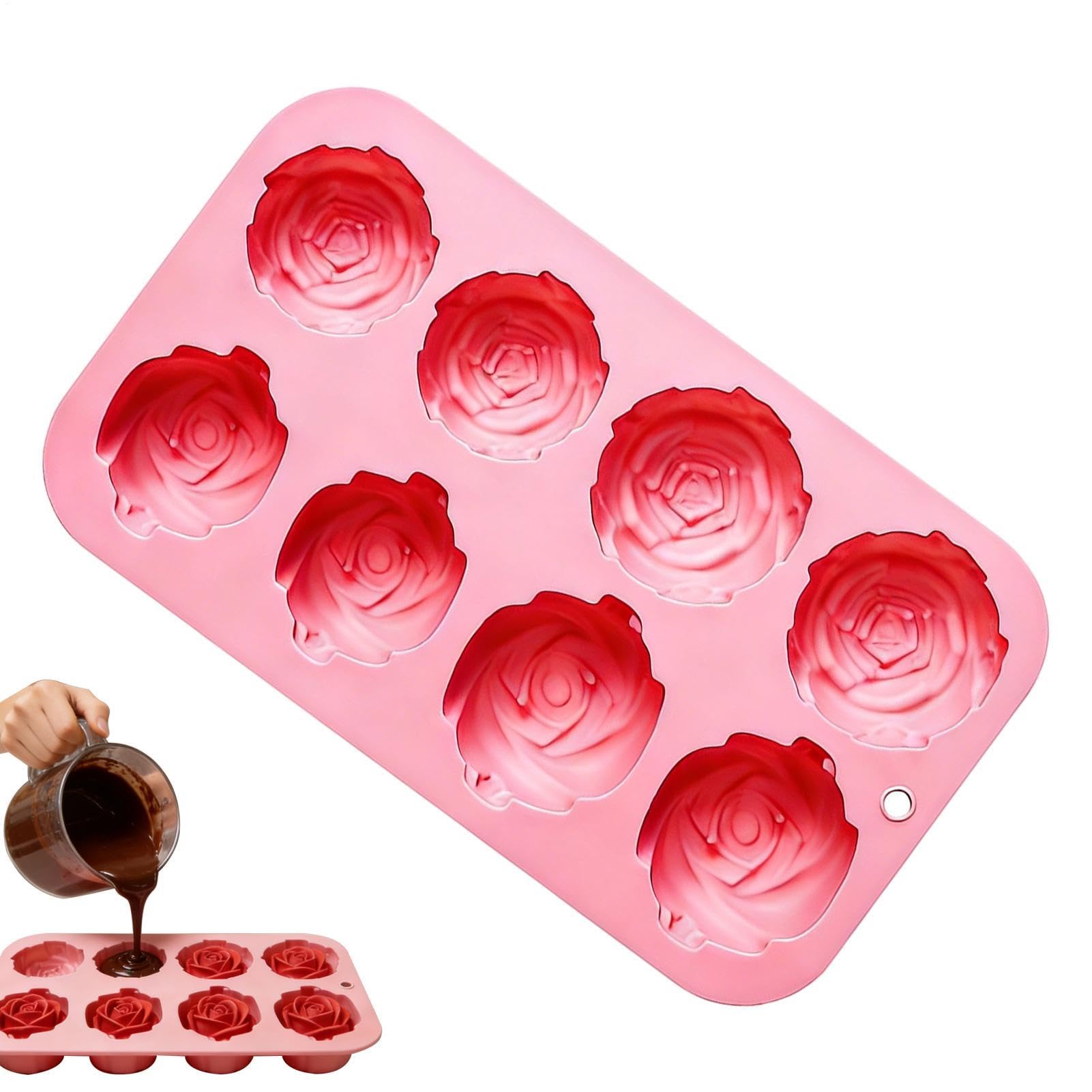 Moldes de chocolate de silicona con forma de rosa para hornear, molde de goma y caramelo para fondant de chocolate con flor de rosa de 6 cavidades, antiadherente, reutilizable para cubitos de hielo — view 8