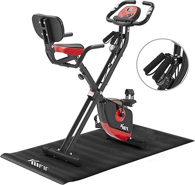 KM Fit 2in1 Heimtrainer Fahrrad mit LCD-Display | Fitnessbike klappbar | Hometrainer 16 Widerstandsstufen | Handpulssensoren | inkl. Bodenschutzmatte & Handy- Halterung
