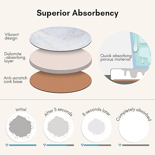 Miniatura 2 de Juego de 6 posavasos absorbentes de cerámica con soporte, posavasos de mármol para mesa de café, posavasos absorbentes de agua (blanco)