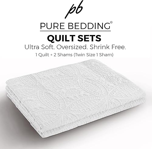 Miniatura 5 de Pure Bedding Juego de edredón tamaño matrimonialqueen, color blanco, colcha de gran tamaño - Colcha ligera de microfibra suave para todas las